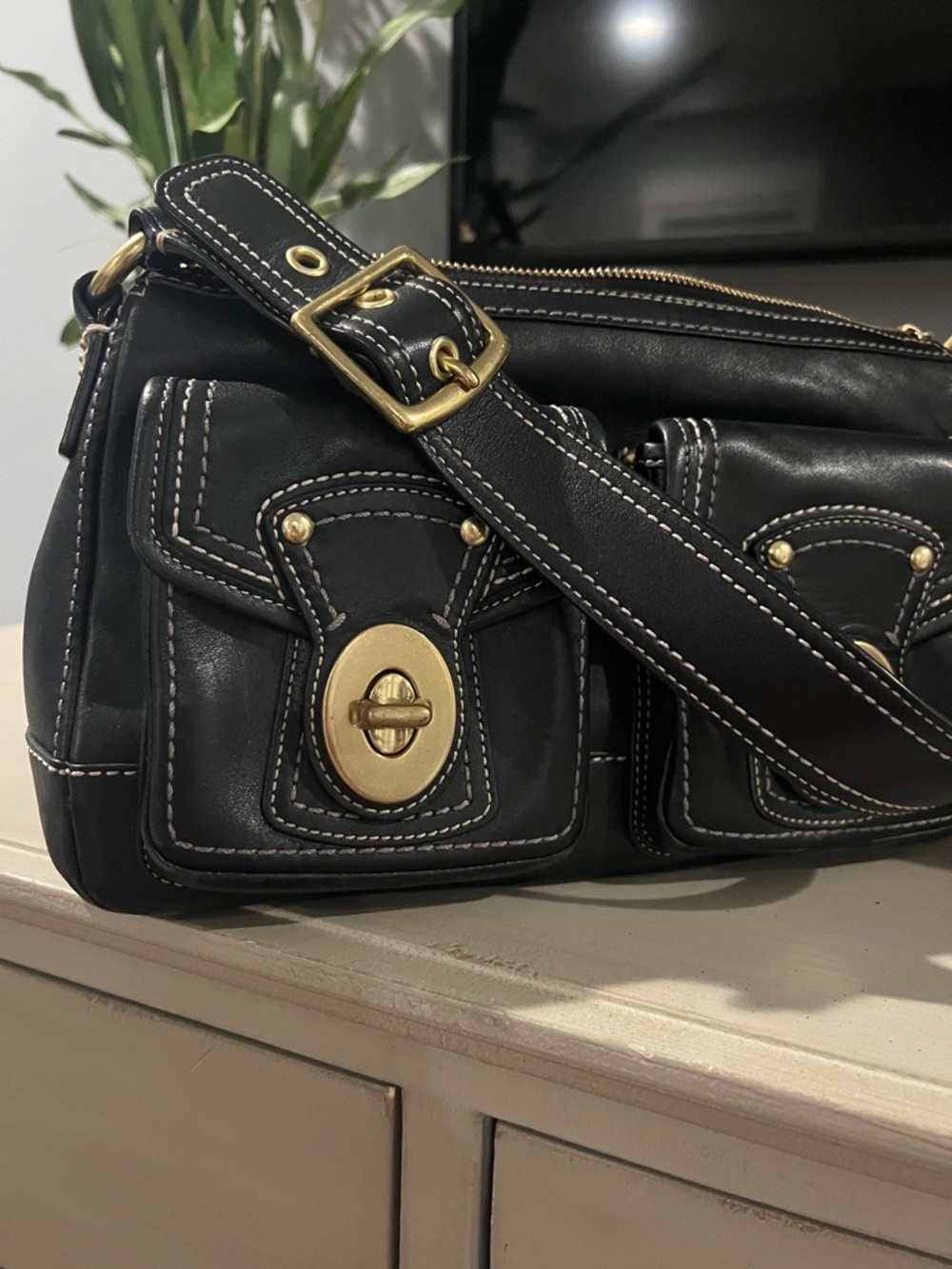 Vintage Coach  Black Leather Legacy Mandy Bag with Gold Hardware - Picture 7 of 9